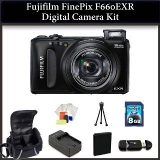 Fujifilm FinePix F660EXR Digital Camera Kit. Package Includes:Fujifilm F660 Digital Camera(Black), Extended Life Replacement Battery, Rapid Travel Charger, 8GB Memory card, Memory Card Reader, Table Top Tripod, LCD Screen Protectors, Cleaning Kit & Lar