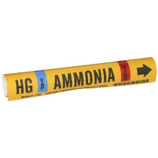 Brady 57964 Ammonia (IIAR) Pipe Markers, B 689, Black, Sky Blue, Red On Yellow Pvf Over Laminated Polyester, Legend "HG   Ammonia" Industrial Pipe Markers