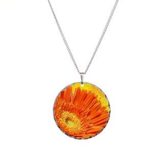 Necklace Circle Charm Daisy Orange Gerbera: Artsmith Inc: Jewelry