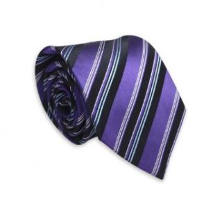 Landisun 93M Black Purple White Stripes Mens Silk Necktie Set: Tie+Hanky+Cuffs at  Mens Clothing store