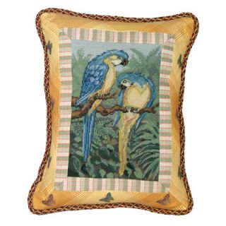 123 Creations Parrot 100% Wool Petit Point Pillow with Fabric Trimmed
