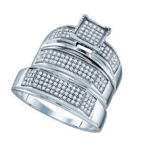 His and Her Wedding Ring set 0.51CTW DIAMOND FASHION TRIO SET 10KT White Gold: Jewelry