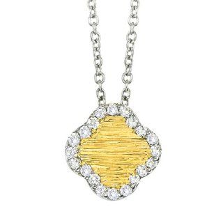 Unique 14k two tone gold clover pendant necklace with White diamonds: Jewelry