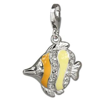 SilberDream Charm orange enameled South Seas Fish with white Zirconia, 925 Sterling Silver Charms Pendant with Lobster Clasp for Charms Bracelet, Necklace or Earring FC677: SilberDream: Jewelry