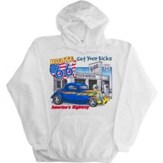 MENS HOODY : ASH   SMALL   Route 66 Get Your Kicks Americas Highway   Hot Rod Classic Cars: Clothing