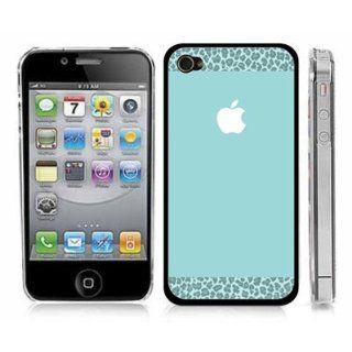 Turquoise Blue Leopard Pattern Apple Snap On Cover w/ WHITE Hard Carrying Case for iPhone 4/4S Cell Phones & Accessories