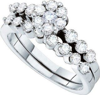 14k White Gold Round Diamond Flower Cluster Womens Bridal Wedding Engagement Ring Band Set 1.00 Ct.t.w.: Jewelry