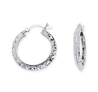 CleverEve's Sterling Silver Rhodium Diamond Cut Knife Edge Hoop Earring: CleverEve: Jewelry