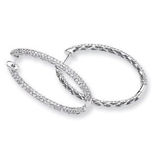 14k White Gold Diamond In Out Hinged Hoop Earrings. Carat Wt  2.684ct: Jewelry