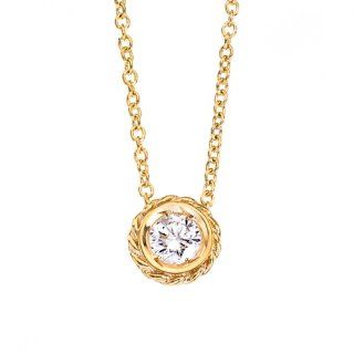 Timeless 14k Yellow gold round White diamond petite solitaire birthstone pendant necklace: Jewelry
