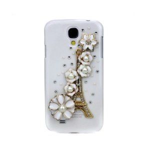 Smartele 3D Rhinestone Bling crystal diamond eiffel tower with camellia flower back case cover for samsung galaxy s4 i9500 (White): Cell Phones & Accessories