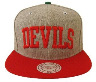 New Jersey Devils Mitchell & Ness Word Block Snapback Cap Hat Grey Red 
