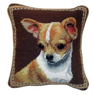 Tan White Chihuahua Dog Needlepoint Throw Pillow 10"  