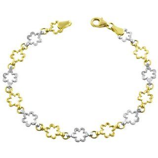 14 Karat Yellow & White Gold Floral Bracelet (7 inch) Link Bracelets Jewelry