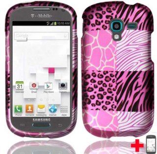 Samsung T599 Galaxy Exhibit PINK WHITE BLACK EXOTIC ZEBRA LEOPARD SKIN RUBBERIZED HARD PLASTIC 2 PIECE SNAP ON CELL PHONE CASE + FREE SCREEN PROTECTOR, FROM [TRIPLE8ACCESSORIES]: Cell Phones & Accessories