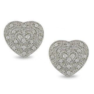 10k White Gold Heart Ear Pin Earrings, TDW 1/5ct.: Jewelry