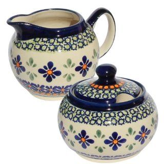 Polish Pottery Sugar Bowl and Creamer From Zaklady Ceramiczne Boleslawiec #694/711 du60 Unikat Pattern, Sugar Bowl: Height: 3.7" Creamer: Height: 3.4": Kitchen & Dining