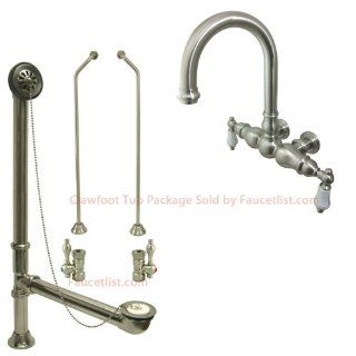 Satin Nickel Wall Mount Clawfoot Tub Faucet Package w Drain Supplies Stops CC3003T8system   Bathtub Faucets  