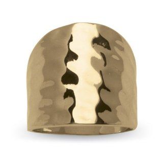 PalmBeach Jewelry 14k Gold Plated Hammered Style Cigar Band Ring: Jewelry