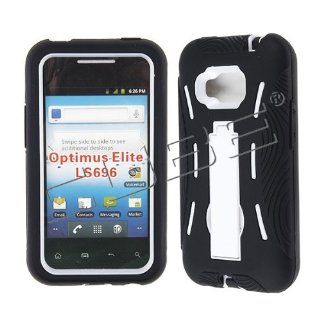 LG OPTIMUS ELITE / OPTIMUS M+ LS 696 BLACK WHITE HYBRID COVER + KICKSTAND SNAP ON PROTECTOR ACCESSORY: Cell Phones & Accessories