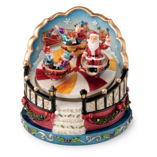 Santa and Elves in Twirling Cups Revolving Musical Figurine