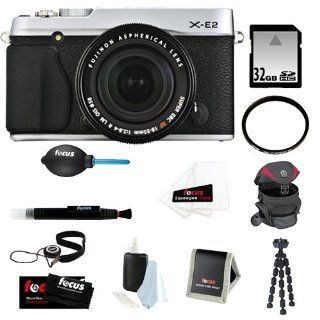 Fujifilm X E2 Mirrorless Digital Camera with 18 55mm Lens (Silver) with 32GB Accessory Kit  Point And Shoot Digital Camera Bundles  Camera & Photo