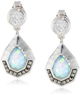 Judith Jack "Waterfall" Sterling Silver, Marcasite and Blue Opal Mother of Pearl Drop Earrings: Jewelry