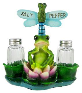 Meditating Frog & Dragonfly Salt & Pepper Shaker Set: Salt And Pepper Shaker Sets: Kitchen & Dining