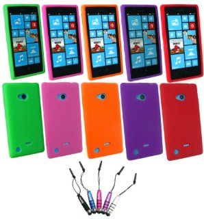 Emartbuy Nokia Lumia 720   Bundle of 5 Metallic Mini Stylus + Bundle Pack of 5 Silicon Skin Cover/Case Purple, Green, Pink, Orange & Red: Cell Phones & Accessories
