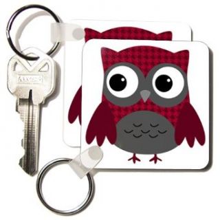 kc_61031_1 Anne Marie Baugh Owls   Cute Ruby Red Houndstooth Patterned Owl   Key Chains   set of 2 Key Chains Clothing