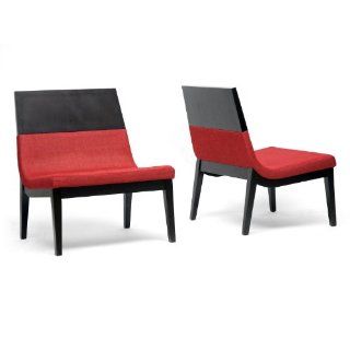 Baxton Studio Prezna Modern Accent Chair, Dark Brown and Red, Set of 2   Dining Chairs