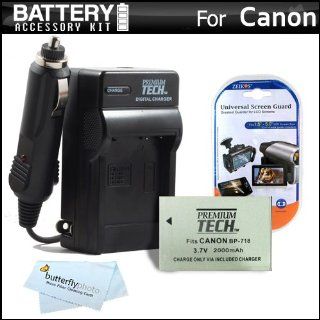 Battery And Charger Kit For Canon VIXIA HF R52, HF R50, HF R500, HF R32, HF R42, HF R40, HF R400 Camcorder Includes Replacement (2100Mah) BP 718 Battery + Ac/Dc Rapid Travel Charger + More (Replaces Canon BP 709, BP 718, BP 727) Made with info chip!!! : Ca