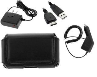 Evecase Black Universal Pouch Case w/ Clip + Rapid Car Charger + AC Charger + USB Cable: Cell Phones & Accessories