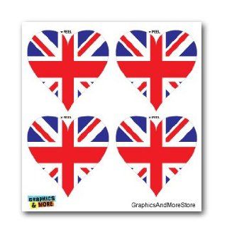 Great Britain UK British Flag Heart Union Jack   Set of 4   Window Bumper Laptop Stickers: Automotive