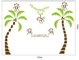 Huge Adorable Swinging Monkeys and Palm Trees Wall Decal Assembled Size 160cm*215cm 