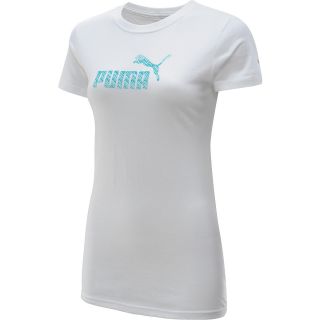 PUMA Womens Large Logo Short Sleeve T Shirt   Size: Medium, White/blue