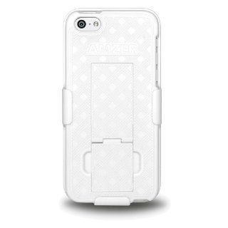 Amzer Shellster Shell Holster Combo Case Cover for Apple iPhone 5C with Kickstand and Belt Clip   Retail Packaging   White: Cell Phones & Accessories