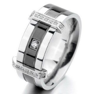JBlue Jewelry Men's Stainless Steel Rings Band CZ Silver Black Wedding Charm Elegant (with Gift Bag) Jewelry