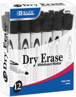 BAZIC Black Chisel Tip Dry Erase Markers (12/Box) Case Pack 72 : Office Products