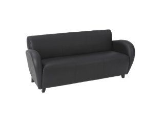 Faux Leather Contemporary Reception Sofa Black Faux Leather/Mahogany Legs: Office Products