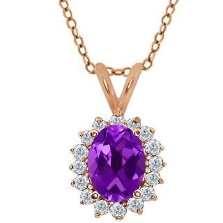 1.42 Ct Oval Purple Amethyst Diamond Gold Plated Sterling Silver Pendant: Jewelry