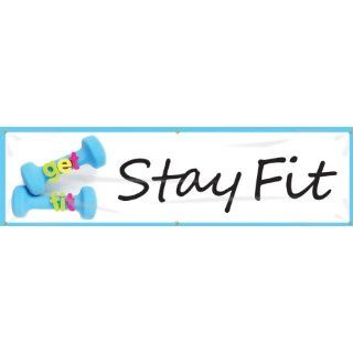 Accuform Signs MBR724 WorkHealthy Reinforced Vinyl Banner "get fit Stay Fit" with Metal Grommets, 28" Width x 8' Length Industrial Warning Signs