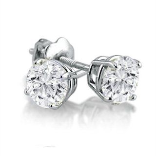 1ct tw IGI Certified Diamond Stud Earrings in 14K White Gold with Screw Backs: Jewelry