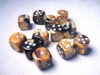 Chessex Dice d6 Sets Gemini Black & Gold with Silver   16mm Six Sided Die (12) Block of Dice Toys & Games