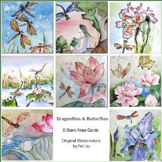 Dragonfly Greeting Cards Blank Watercolor Note Cards Butterfly Notecards (Set of 8)   Watercolor Paintings