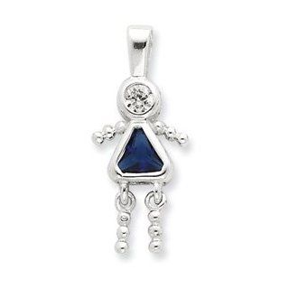 Sterling Silver CZ and September Glass Girl Pendant Cyber Monday Special Charm Jewelry Brothers Pendant Jewelry