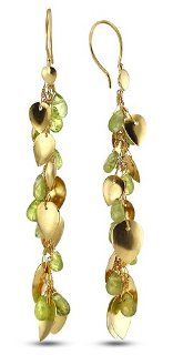 24K Gold Plated Sterling Silver Leaf Design With Pear Shape Peridot Chandelier Earrings: Anticoa: Jewelry