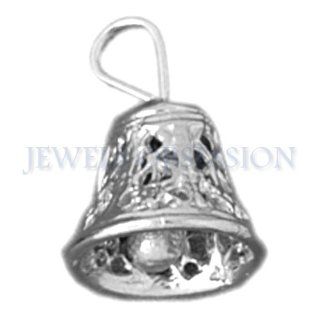 Rhodium Plated 925 Sterling Silver 3 D Bell Pendant: Jewels Obsession: Jewelry