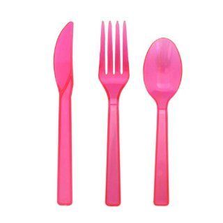 Northwest Enterprises Plastic Cutlery Assortment and Knives/Forks/Spoons, Neon Pink, 17 Place Setting Count Toys & Games