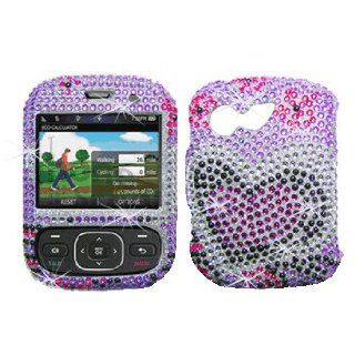 Premium Purple Hearts Bling Diamond Snap On Cover Hard Case Cell Phone Protector for LG Remarq LN240 / Imprint MN240 Cell Phones & Accessories